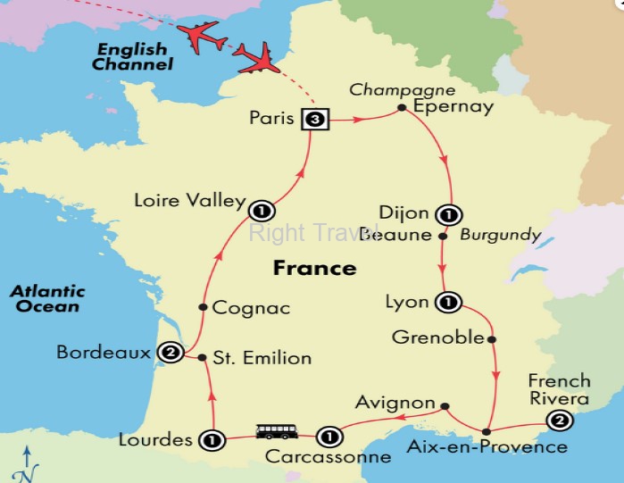 show tours on map of france