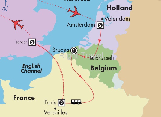 9 Day Affordable Amsterdam, Bruges & Paris with London